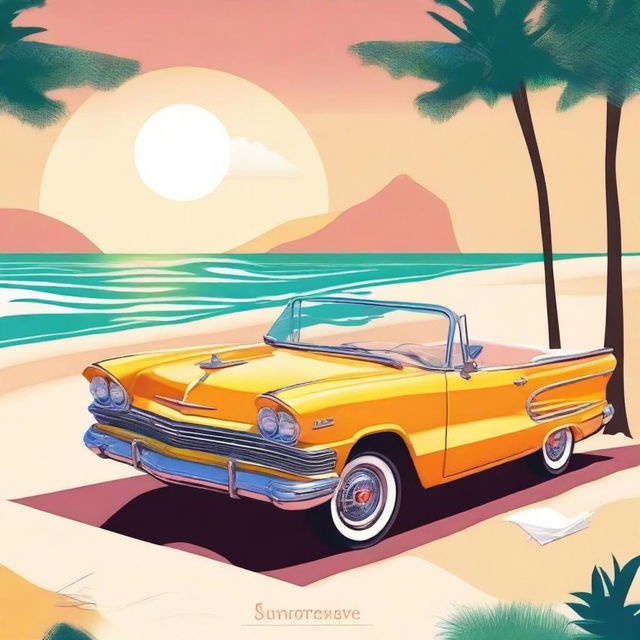 Create an album cover titled 'Summer Love' featuring a car and a sun chair