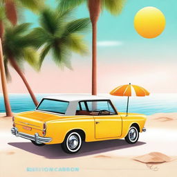 Create an album cover titled 'Summer Love' featuring a car and a sun chair