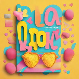 Create a vibrant and funky cover titled 'Summer Love' with a mix of warm colors like yellow, orange, and pink