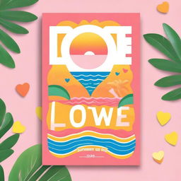 Create a vibrant and funky cover titled 'Summer Love' with a mix of warm colors like yellow, orange, and pink