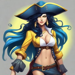 A pirate triton with blue skin and black hair