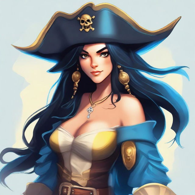 A pirate triton with blue skin and black hair