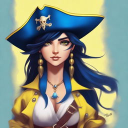 A pirate elf with blue skin and black hair