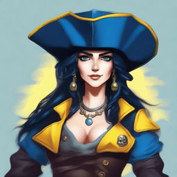 A pirate elf with blue skin and black hair