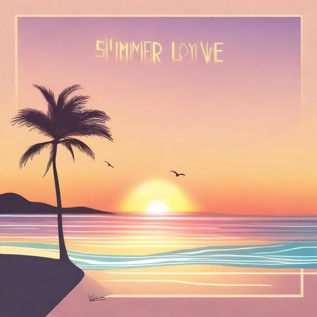 An album cover titled 'Summer Love' featuring a beautiful sunrise over a serene beach