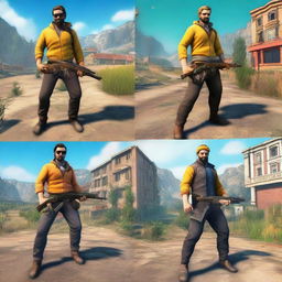 Crea una imagen comparativa de Free Fire en PC versus en móvil