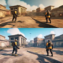 Crea una imagen comparativa de Free Fire en PC versus en móvil