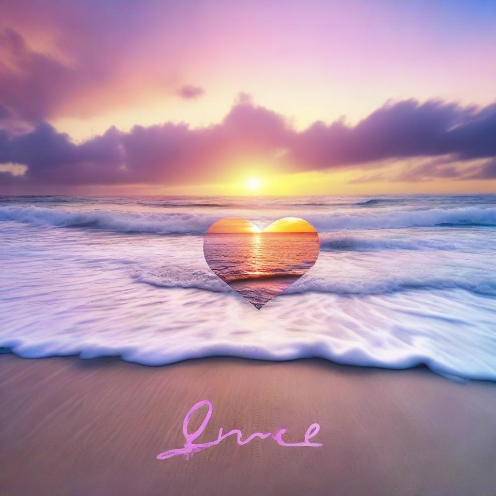 An album cover titled 'Summer Love' featuring a beautiful sunrise over a serene beach