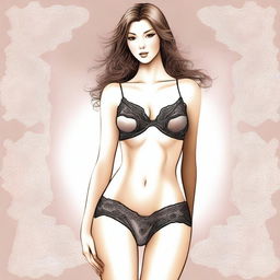 A detailed and elegant illustration of sexy lingerie, featuring lace and satin textures