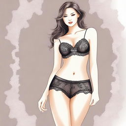 A detailed and elegant illustration of sexy lingerie, featuring lace and satin textures