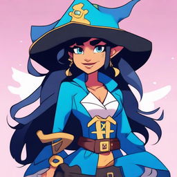 A pirate elf with blue skin and black hair, illustrated in the style of Steven Universe