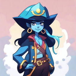 A pirate elf with blue skin and black hair, illustrated in the style of Steven Universe