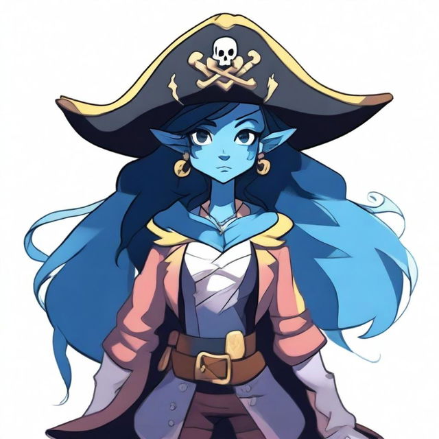 A pirate elf with blue skin and black hair, illustrated in the style of Steven Universe