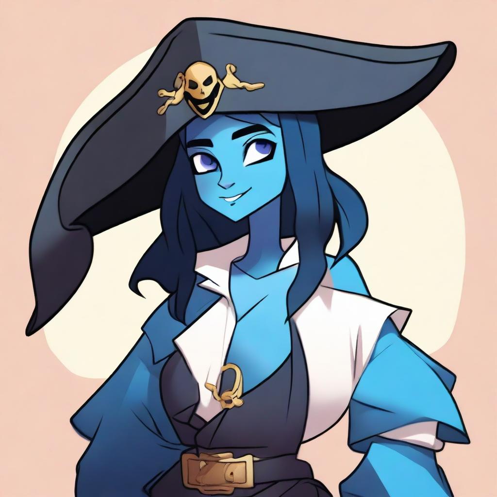 A pirate elf with blue skin and black hair, illustrated in the style of Steven Universe