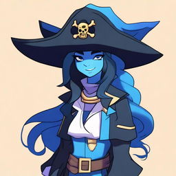 A pirate elf with blue skin and black hair, illustrated in the style of Steven Universe