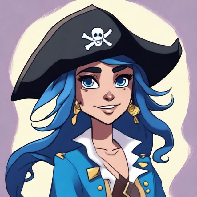 A pirate elf with blue skin and black hair, illustrated in the style of Steven Universe