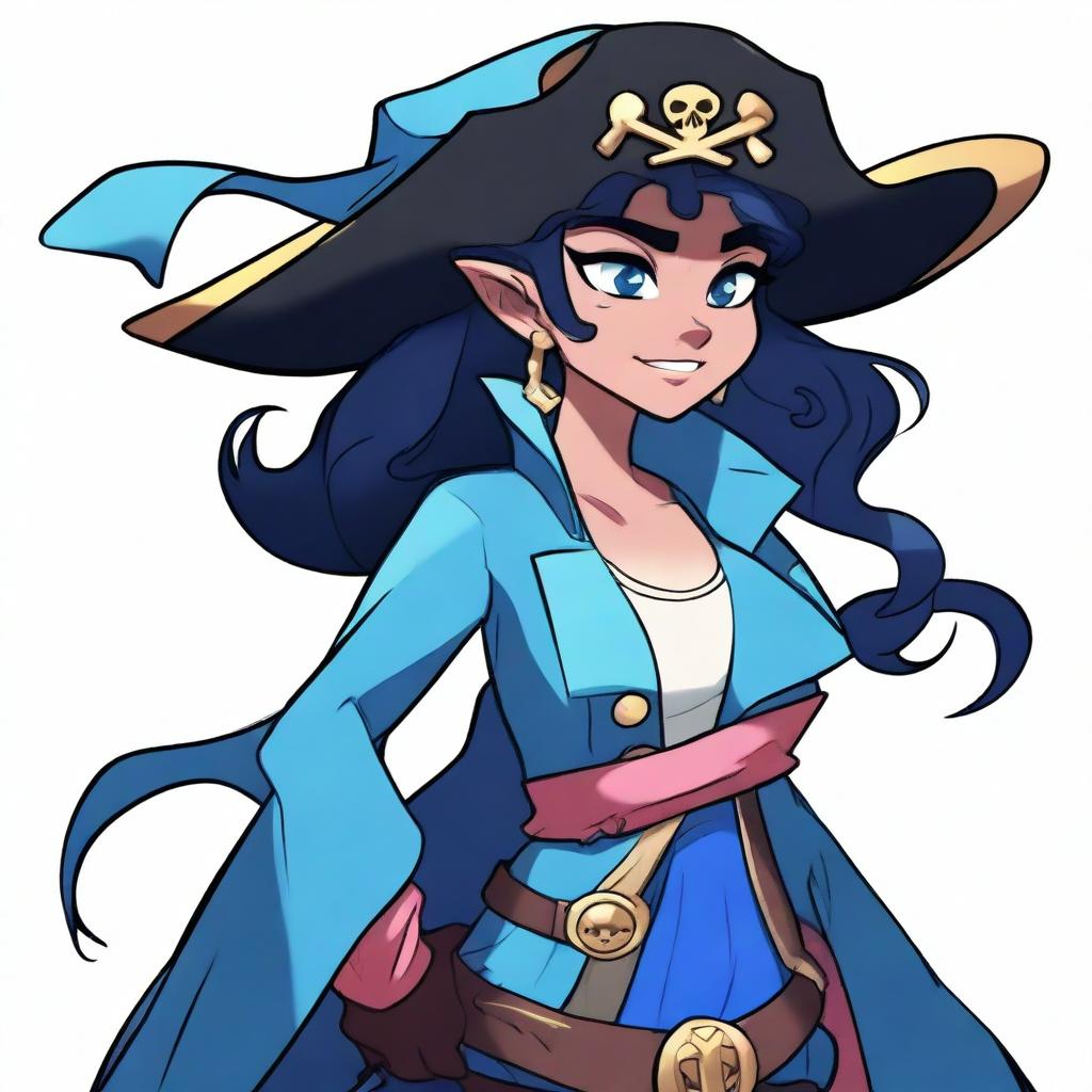 A pirate elf with blue skin and black hair, illustrated in the style of Steven Universe