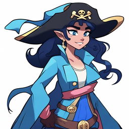 A pirate elf with blue skin and black hair, illustrated in the style of Steven Universe