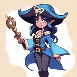 A pirate elf with blue skin and black hair, illustrated in the style of Steven Universe