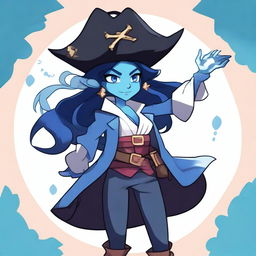 A pirate elf with blue skin and black hair, illustrated in the style of Steven Universe