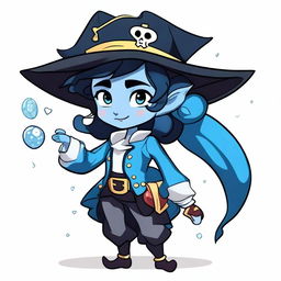 A pirate elf with blue skin and black hair, illustrated in the style of Steven Universe