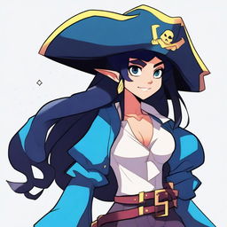 A pirate elf with blue skin and black hair, illustrated in the style of Steven Universe