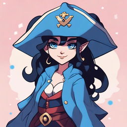 A pirate elf with blue skin and black hair, illustrated in the style of Steven Universe