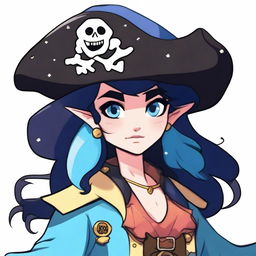 A pirate elf with blue skin and black hair, illustrated in the style of Steven Universe