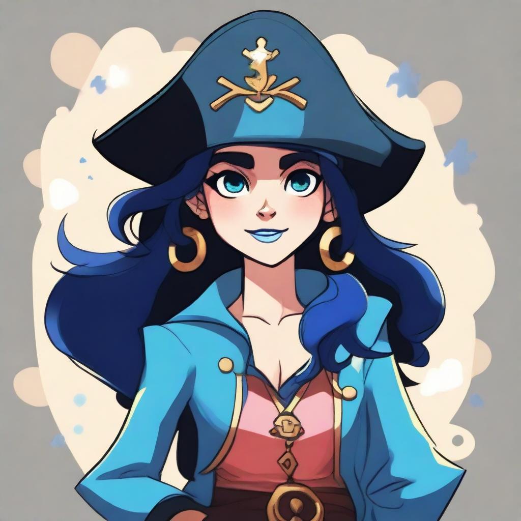 A pirate elf with blue skin and black hair, illustrated in the style of Steven Universe