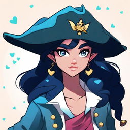 A pirate elf with blue skin and black hair, illustrated in the style of Steven Universe