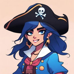 A pirate elf with blue skin and black hair, illustrated in the style of Steven Universe