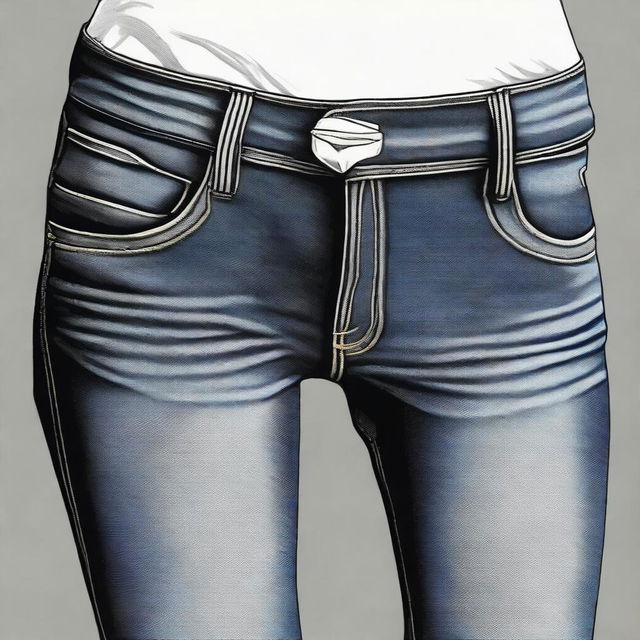 A stylish and tasteful illustration of a thong whaletail visible above the waistband of jeans