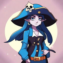 A pirate elf with blue skin and black hair, illustrated in the style of Steven Universe