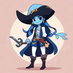 A pirate elf with blue skin and black hair, illustrated in the style of Steven Universe