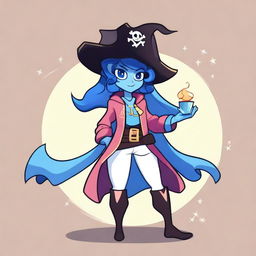 A pirate elf with blue skin and black hair, illustrated in the style of Steven Universe