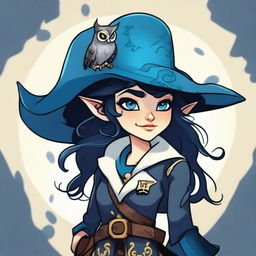 A pirate elf with blue skin and black hair, illustrated in the style of The Owl House