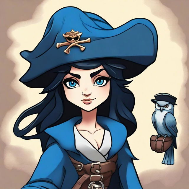 A pirate elf with blue skin and black hair, illustrated in the style of The Owl House