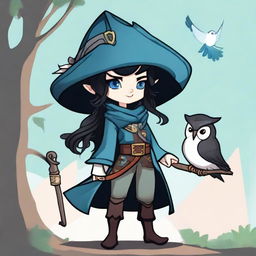 A pirate elf with blue skin and black hair, illustrated in the style of The Owl House