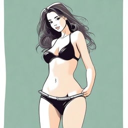 An illustration of a girl in a playful pose revealing a thong above her waistband