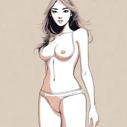 An illustration of a girl in a playful pose revealing a thong above her waistband