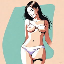 An illustration of a girl in a playful pose revealing a thong above her waistband