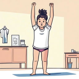 An illustration of a girl doing a handstand with her shirt accidentally lifting to reveal her chest