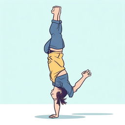 An illustration of a girl doing a handstand with her shirt accidentally lifting to reveal her chest