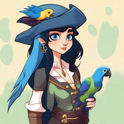 A pirate elf with blue skin and black hair, illustrated in a cartoon style