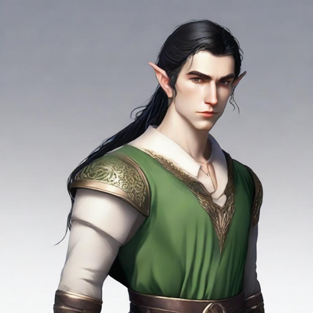 A 25-year-old young male elf with a lean yet strong build