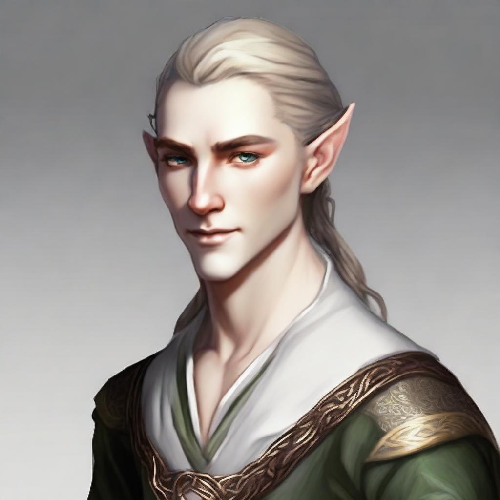 A 25-year-old young male elf with a lean but strong build