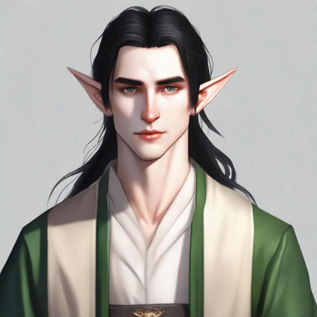 A 25-year-old young male elf with a slender but strong build