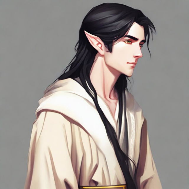 A 25-year-old young male elf with a slender but strong build