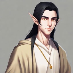 A 25-year-old young male elf with a slender but strong build