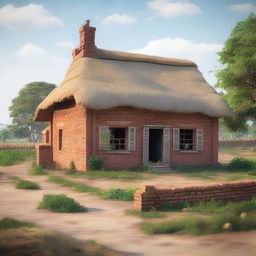 A sturdy brick house located on the outskirts of Redseed, surrounded by fields and pastures where livestock graze and crops grow